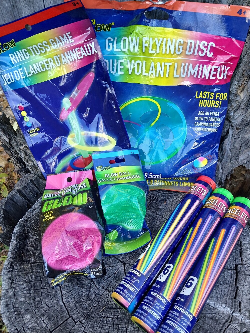 NEW Play Glow Party Toy Lot - Flying Disc, Ring Toss, Balls, Bracelets (7-Pc)